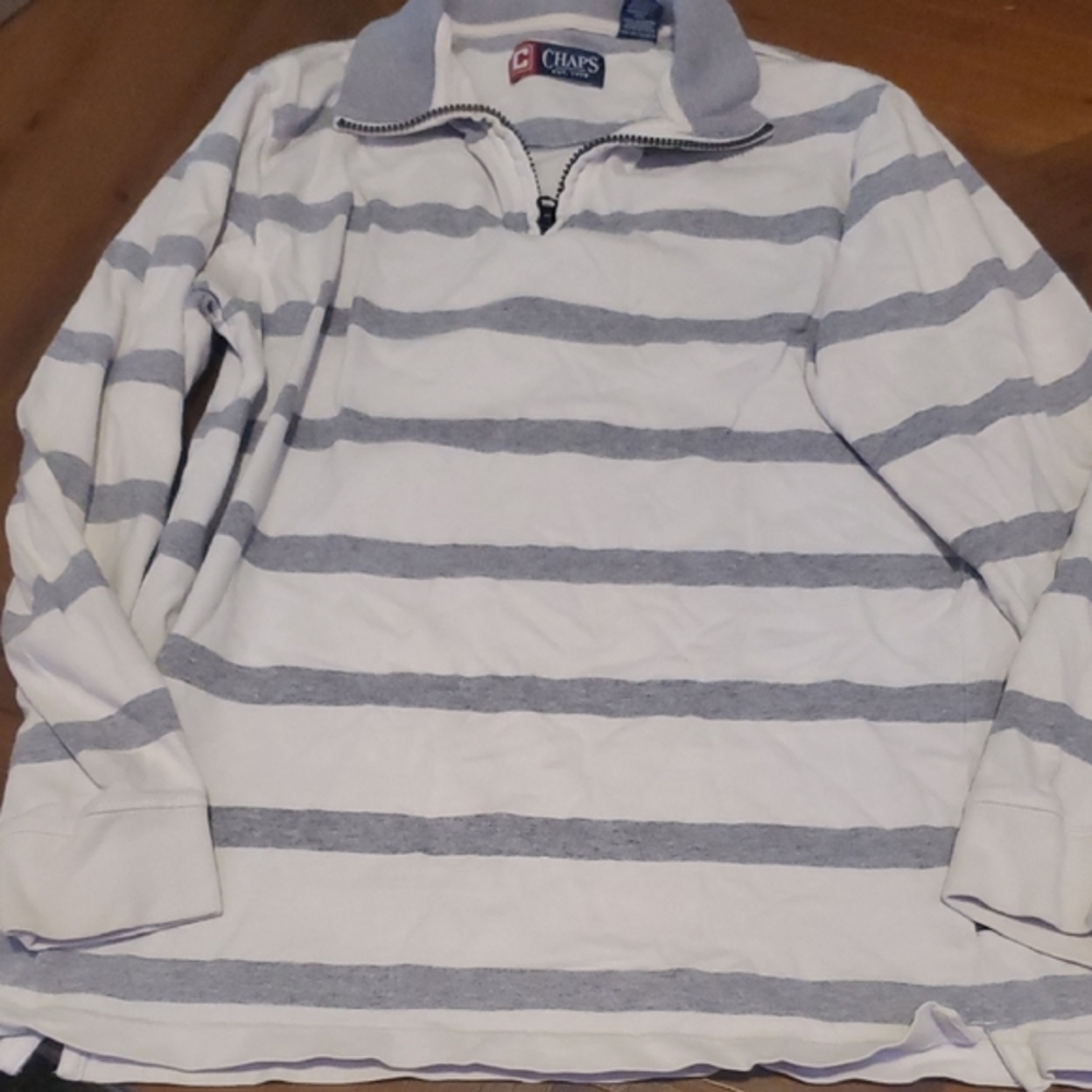 Chaps Gray and White Striped Sweatshirt
